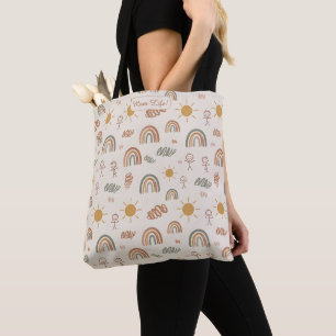 Mom Life Boho Rainbows Personalized Tote Bag