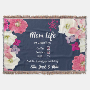 Mom Life Coffee & Sleep Floral Name Throw Blanket