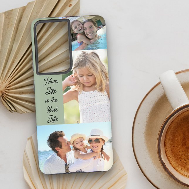 Mom Life is the Best Life 3 Photo Collage Green Samsung Galaxy S21+ Case (Mum Life is the Best Life 3 Photo Collage Samsung Galaxy S21 Plus phone case in Sage Green)