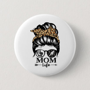 Mom Life Messy Bun Hair Funny Hockey Track And Fie 6 Cm Round Badge