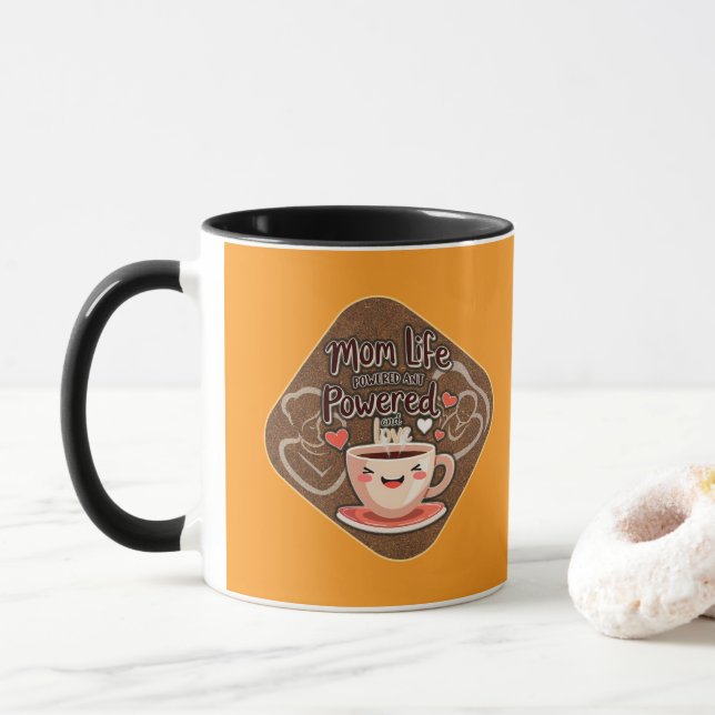 Mom Life Powered by Coffee – Cute Illustration Mug (With Donut)