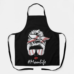 Mom Life Softball Baseball Mothers Day Messy Bun Apron