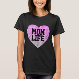 MOM LIFE T-SHIRTS FAUX GLITTER PINK HEART