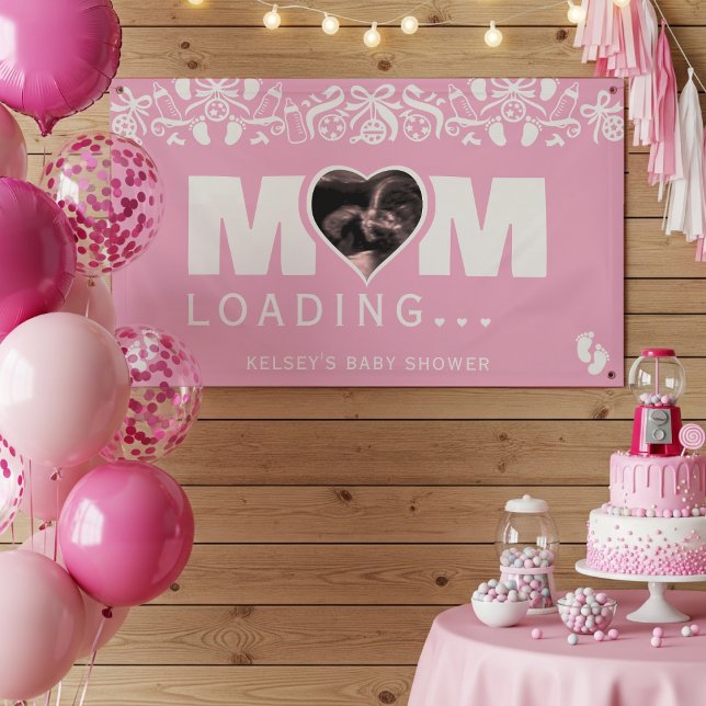Mom Loading Photo Ultrasound Pink Baby Shower Banner (Mom Loading Photo Ultrasound Pink Baby Shower Banner
)