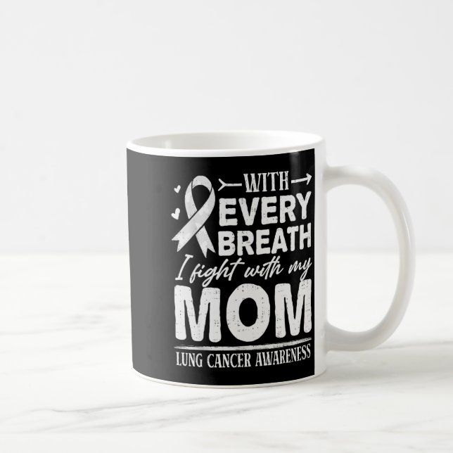 Mom Lung Cancer Awareness White Ribbon Family Supr Coffee Mug (Right)