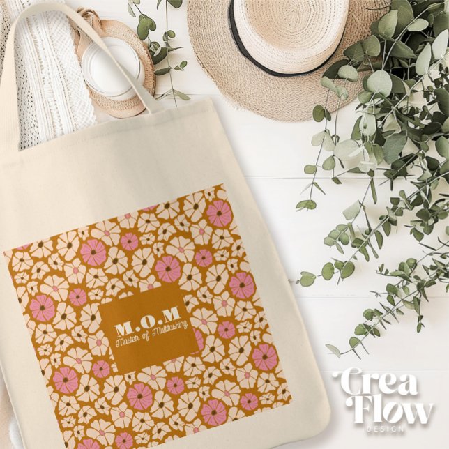 MOM_Master of Multitasking funny floral quote Tote Bag (Reusable shopper tote bag with print: Mum- Master of Multitasking. Perfect Mothers Day Gift!)