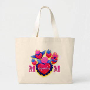 Mom Mexican Hearts Editable Name Large Tote Bag