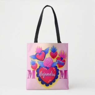Mom Mexican Hearts Editable Name Tote Bag