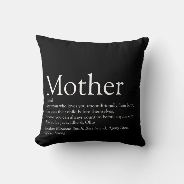 Mom Mother Definition Modern Black and White Cushion (Front)