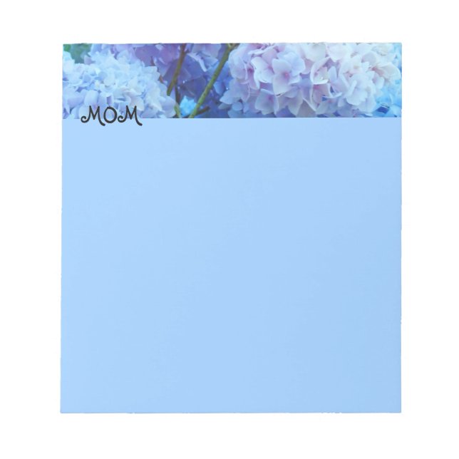 MOM notepads Blue Hydrangea Flowers Personalised (Front)