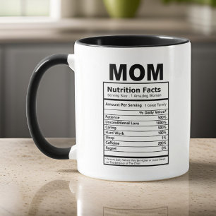 Mom Nutrition Facts Modern Black and White Funny Mug
