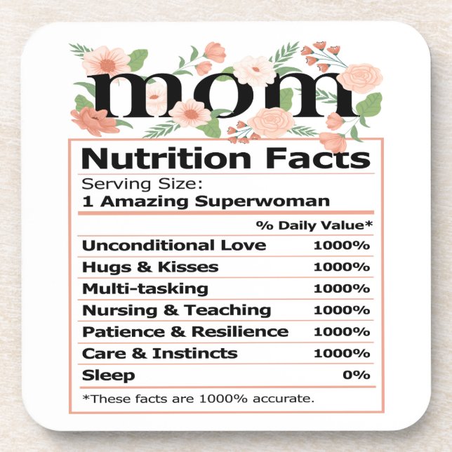 MOM Nutrition Facts Mother's Day Tribute Coaster (Front)