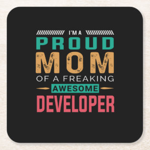 Mom Of Awesome Developer Square Paper Coaster