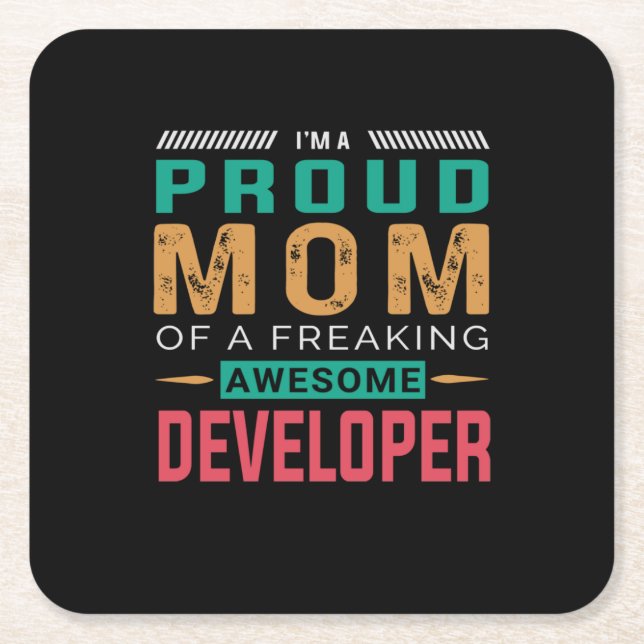 Mom Of Awesome Developer Square Paper Coaster (Front)