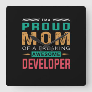 Mom Of Awesome Developer Square Wall Clock