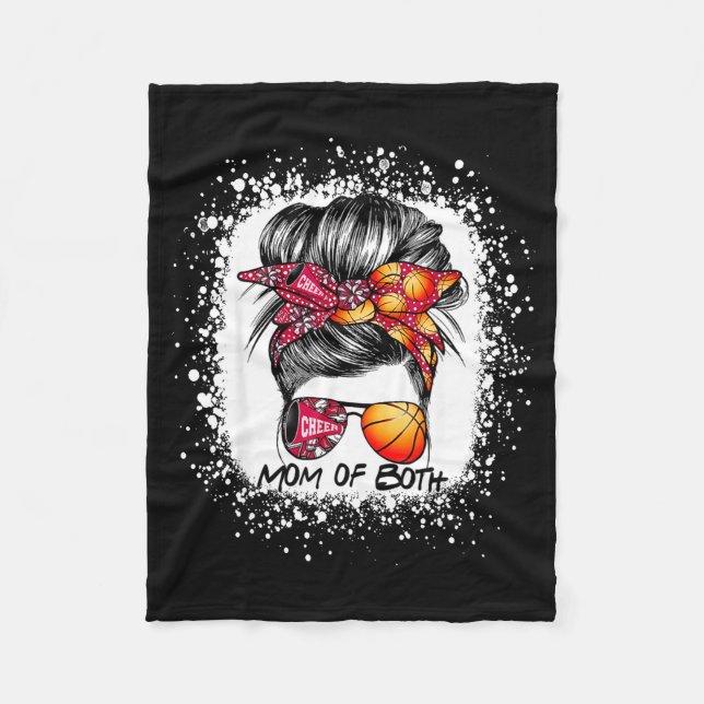 Mom of both cheer mom basketball mom messy bun fleece blanket (Front)