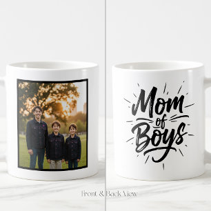 Mom of Boys Brush Script Custom 1 Photo Coffee Mug