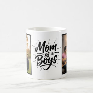 Mom of Boys Brush Script Two Photo Coffee Mug
