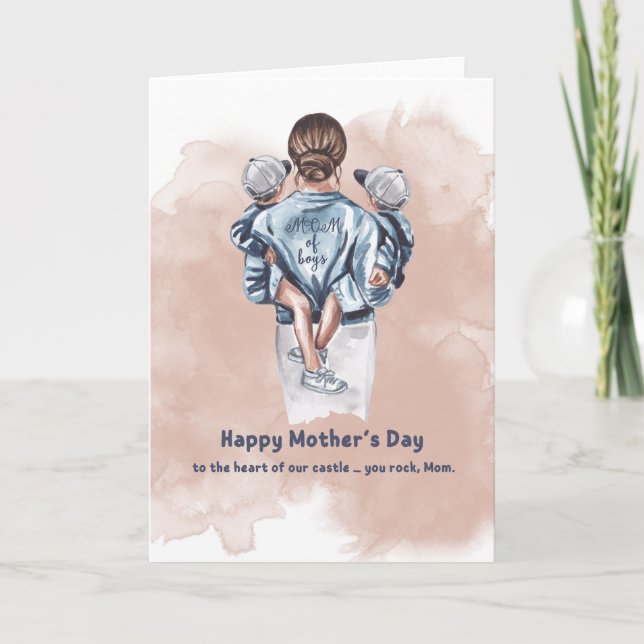Mom of Boys Watercolor Mother’s Day Card (Front)