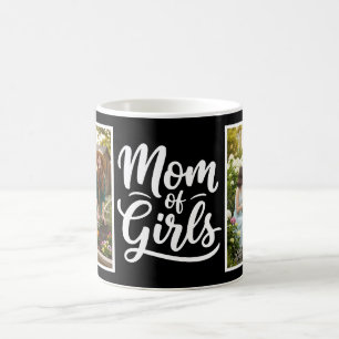 Mom of Girls Brush Script 2 Photo Black and White Coffee Mug