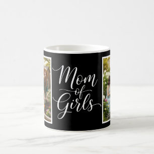 Mom of Girls Elegant Modern Script 2 Photo Black Coffee Mug