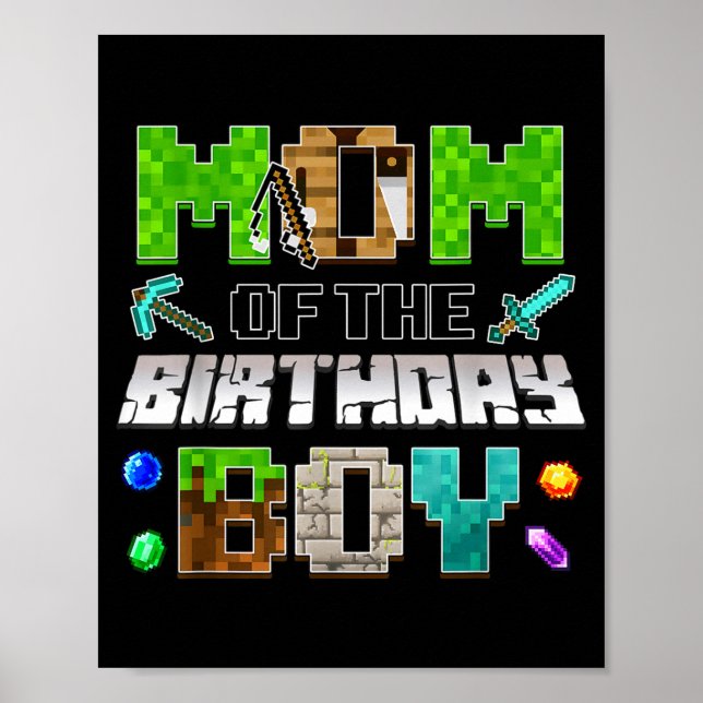 Mom Of The Birthday Boy Funny Gaming Birthday Xel  Poster (Front)