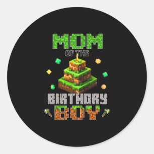 Mom Of The Birthday Boy Party Video Gamer Pixel Nu Classic Round Sticker