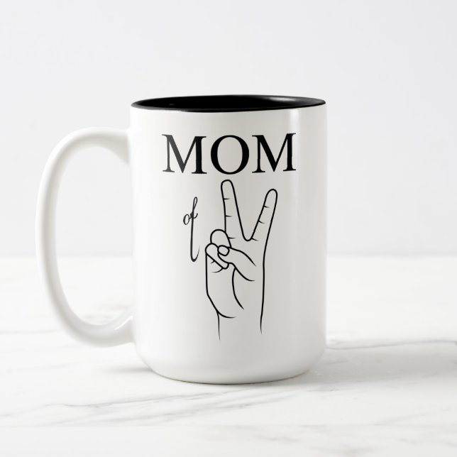 MOM OF TWO, Mum of twins, Mum of three Two-Tone Coffee Mug (Left)