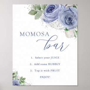 "MOM"osa Bar, Blue and Silver Floral Baby Shower Poster