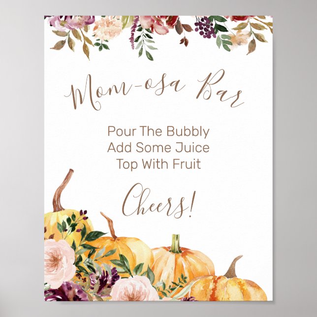 Mom-osa Bar Floral Pumpkin Baby Shower Sign (Front)