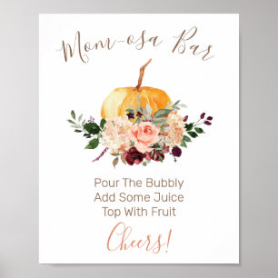 Mom-osa Bar Floral Pumpkin Baby Shower Sign