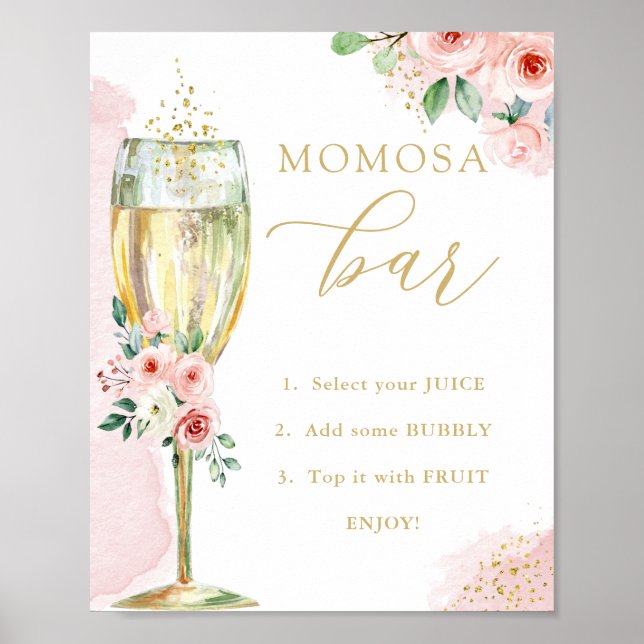 "MOM"osa Bar, Pink Gold Flowers & Glass, Shower Poster (Front)