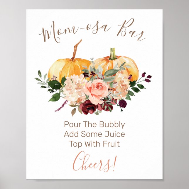 Mom-osa Bar Twin Pumpkin Baby Shower Sign (Front)