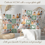 MOM Personalised 12 Photo Collage Mother's Day Cushion<br><div class="desc">Celebrate the remarkable journey of motherhood with our Modern MOM Photo Collage Pillow—a delightful blend of style, sentiment, and personalisation. This charming pillow is the perfect Mother’s Day gift, capturing precious memories in a bold and modern design that moms will adore. Product Features: Bold Colour Block Design: The eye-catching, vibrant...</div>