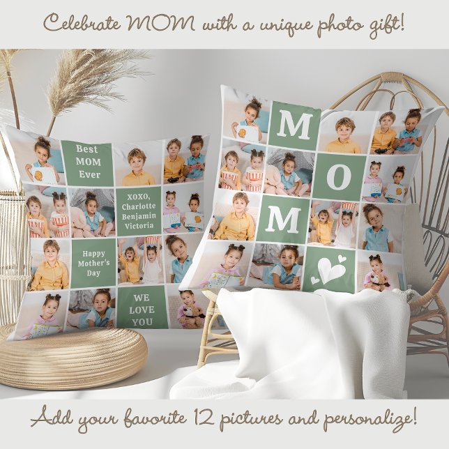 MOM Personalised 12 Photo Collage Mother's Day Cushion (Creator Uploaded)