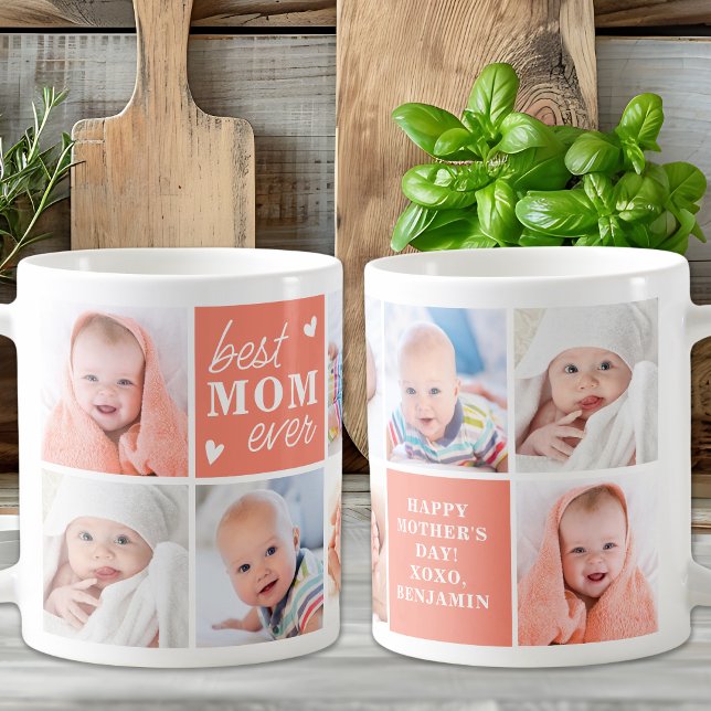 MOM Personalised 8 Photo Collage Cute Mother's Day Coffee Mug (Creator Uploaded)