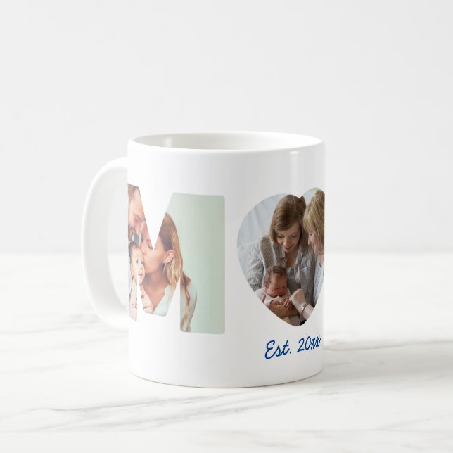 MOM Photo Letters Est. Date 1st Time Mother Coffee Mug (Front Left)