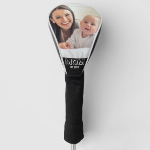 Mom Photo Minimal Black Typography Est. Year Golf Head Cover