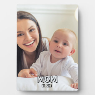Mom Photo Minimal Black Typography Est. Year Plaque