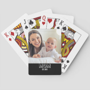 Mom Photo Minimal Black Typography Est. Year Playing Cards