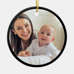 Mom Photo Minimal Typography Established Year Ceramic Ornament