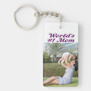 Mom Photo purple text   Key Ring