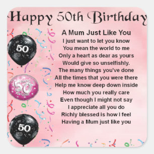 Mom Poem - 50th Birthday Square Sticker