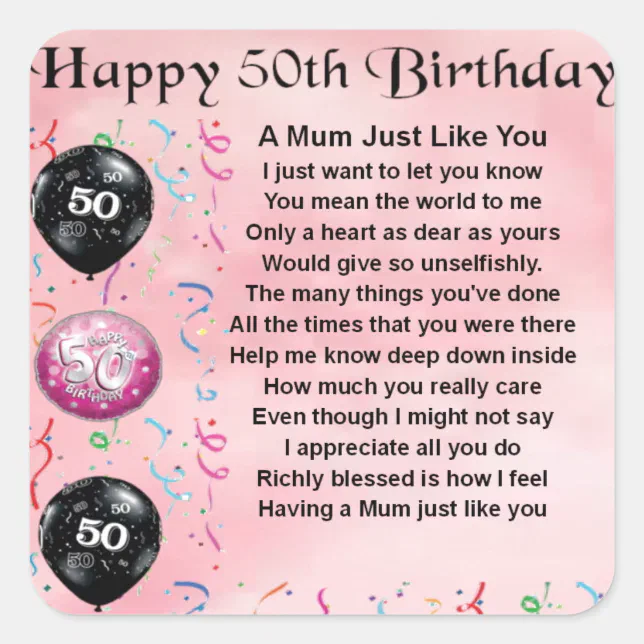 Mom Poem 50th Birthday Square Sticker Zazzle