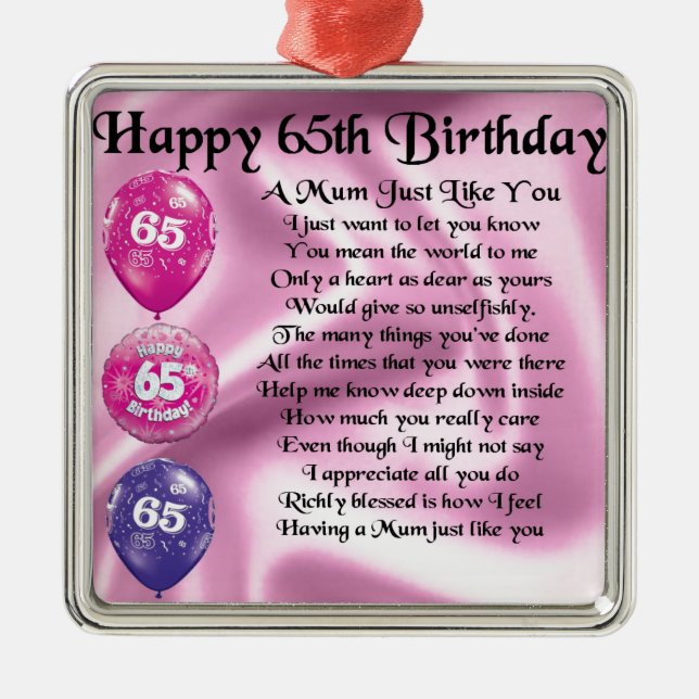 Mom Poem  -  65th Birthday Metal Tree Decoration (Front)