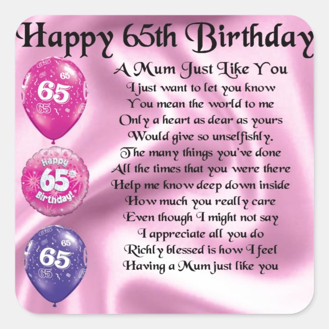 Mom Poem  -  65th Birthday Square Sticker (Front)