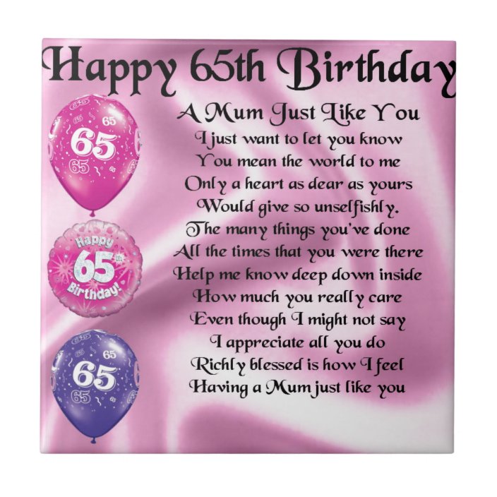 Mom Poem - 65th Birthday Tile | Zazzle.com.au