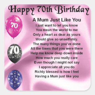 Mom Poem  -  70th Birthday Square Sticker