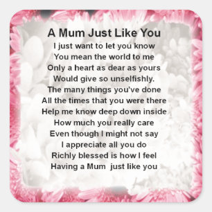 Mom Poem - Pink Floral Design Square Sticker