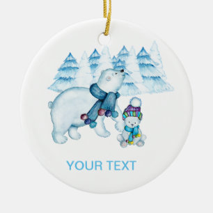 MOM POLAR BEAR STANDING BABY SITTING CERAMIC ORNAMENT